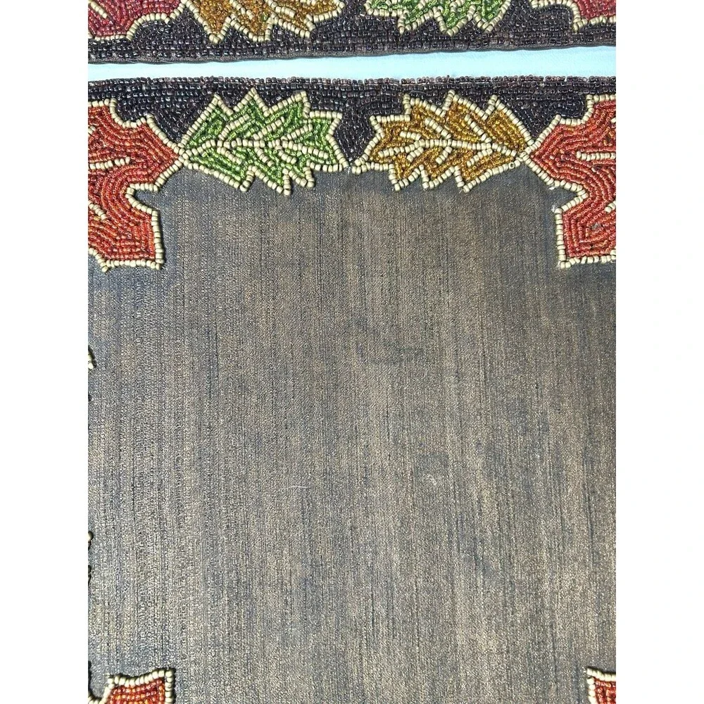 4 RLK Leila’s Linens Glass Beaded Autumn Fall Leaves Brown Table Placemat Decor